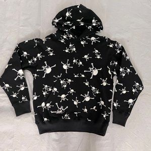 Saint Mxxxxxx Unisex Black White Skull Print Long Sleeve Pullover Hoodie Size L